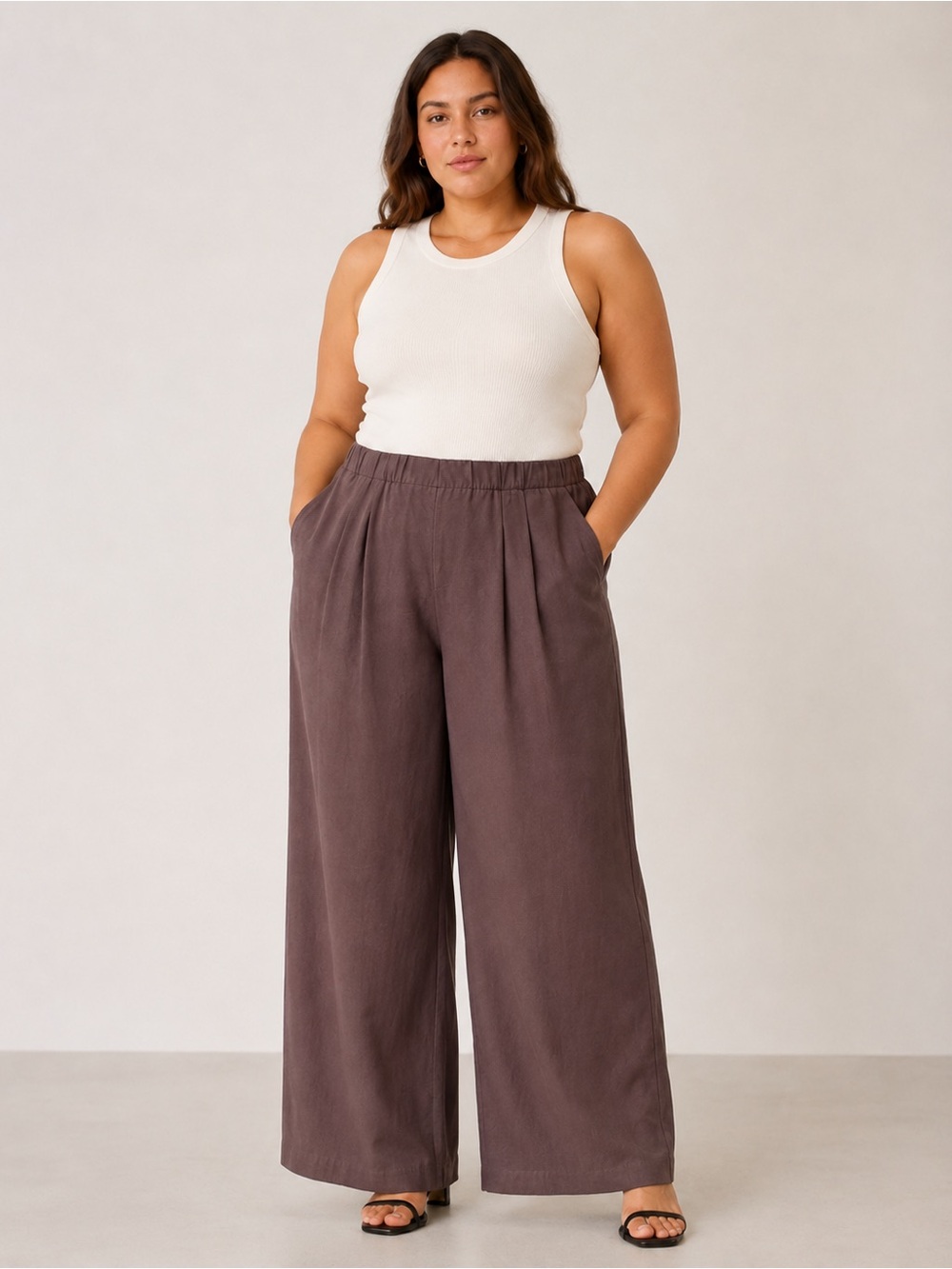 ZARA Brown Wide Leg Pleated Pants Size L